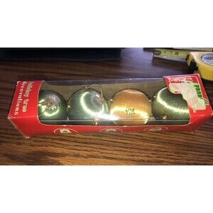 Box Of 4 Satin Christmas Ornaments  Gold Trim Pearls Unmarked